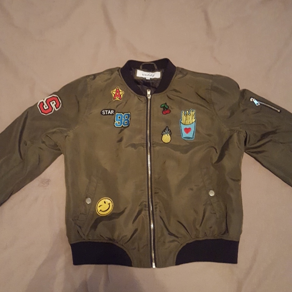 Army green bomber jacket with patches